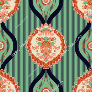 Green and orange vertical ethnic pattern