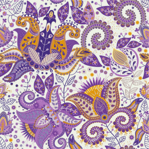 Purple stylized flowers, paisley pattern