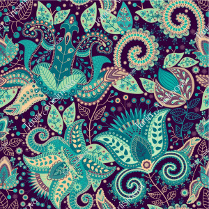 Turquoise stylized flowers, paisley pattern