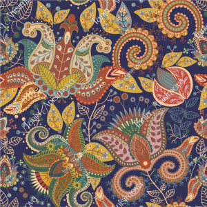 Vintage colorful stylized flowers, paisley pattern