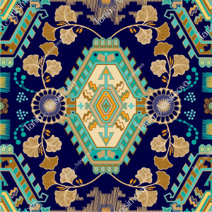 Blue, yellow and green ethnic ornamental pattern