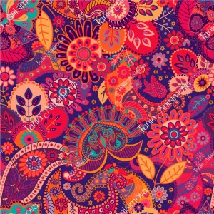 Bright red floral indian pattern with decorative flowers