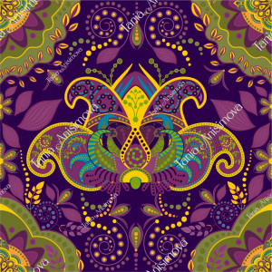 Purple and green symmetrical paisley ornament