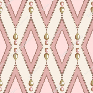 Pink and beige geometric pattern with pearl beads