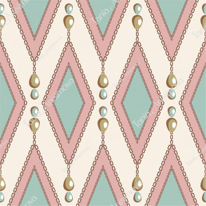 Pink, beige and turquoise geometric pattern with pearl beads