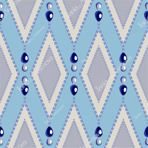 Blue and grey geometric pattern with pearl beads