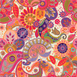 Red and orange floral paisley pattern with decorative flowers