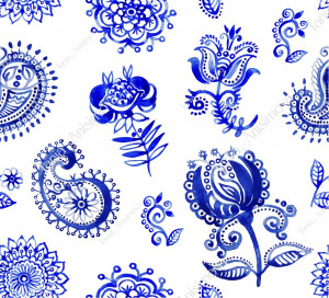 Watercolor blue and white Paisley pattern. Vector