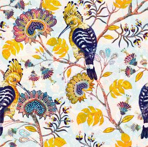 Colorful pattern with exotic birds