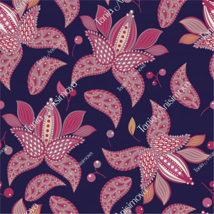 Purple and dark blue pattern with decorative flowers