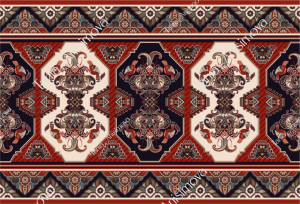 Red, beige and black seamless carpet with flowers and birds