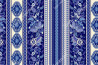 Blue and beige geometric, floral pattern